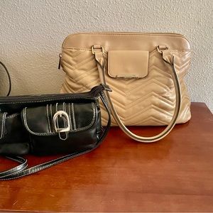 Vegan black crossbody and tan satchel  bag